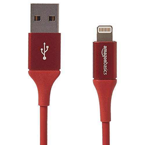 Book Cover AmazonBasics USB A Cable with Lightning Connector, Premium Collection, MFi Certified iPhone Charger, 3 Foot, Red