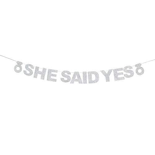 Book Cover TOMKIRA She Said Yes Silver Glitter Banner for Bachelorette,Propose,Bridal Shower,Wedding Party Supplies Decorations Photo Props.