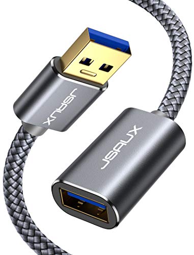 Book Cover USB 3.0 Extension Cable, JSAUX 2-Pack 6.6ft USB A Male to USB A Female Extender Cord 5Gbps Data Transfer USB Flash Drive, Keyboard, Mouse, Playstation, Xbox, Oculus VR, Card Reader, Printer(Grey)