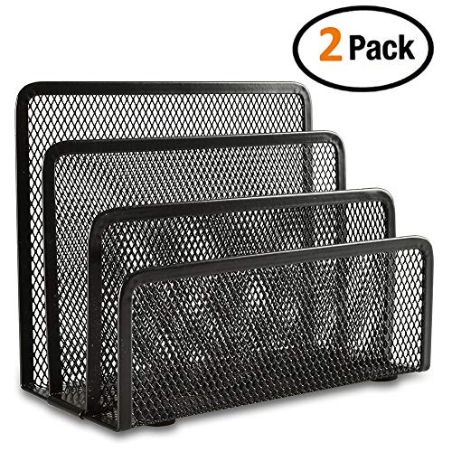 Book Cover Desk Mail Organizer, Easepres 2 Pack Office Small Letter Sorter Desktop File Organizer Metal Mesh with 3 Vertical Upright Compartments