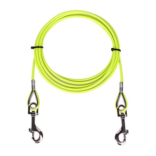 Book Cover AMOFY 10ft Dog Tie Out Cable - Galvanized Steel Wire Rope with PVC Coating for Dogs up to 80 Pound Yellow Green