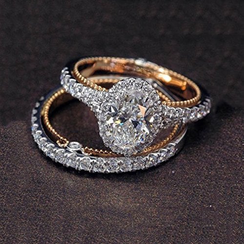 Book Cover Dolland Luxury 2Pcs Oval Zircon Diamond Jewelry Ring Bridal Engagement Wedding Band Ring,White,#8