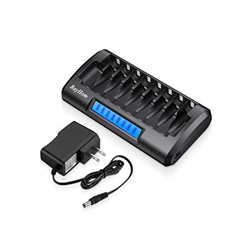 Book Cover RayHom 8 Bay AA AAA Battery Charger, Double Charging Speed with LCD Display Independent Slot for Ni-MH AA AAA Rechargeable Batteries