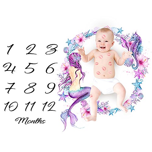 Book Cover Baby Monthly Milestone Growing Blanket, Newborn Infants Photo Blanket, DIY Photography Background Props Backdrop, Best Kids Baby Shower Gift (Mermaid)