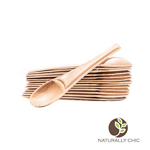 Book Cover Naturally Chic Palm Leaf Tea Spoons | 6 Inch Biodegradable Disposable Serving Utensil Bulk Set - Eco Friendly - Desserts, Parties, Coffee, Soups (25 Pack)