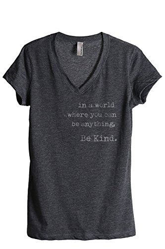 Book Cover in A World Where You Can Be Anything Be Kind Women's Fashion Relaxed V-Neck T-Shirt Tee