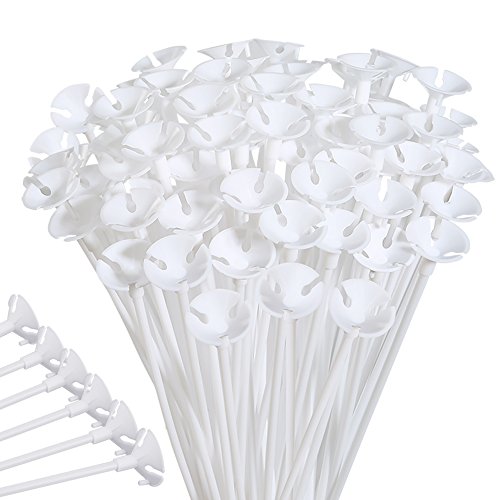 Book Cover PP OPOUNT 100 Pieces White Plastic Balloon Sticks Holders and Cups for Party and Wedding Decoration