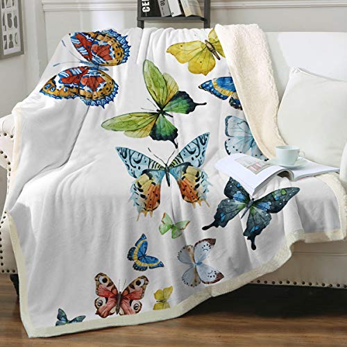 Book Cover Sleepwish Butterfly Blanket Home Throw Blanket Sherpa Flannel Fleece Reversible Blankets Girls Hippie Blanket (60 x 80 Inch)