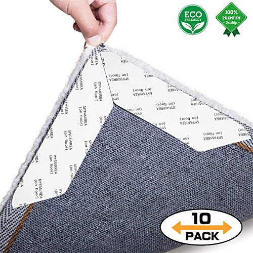 Book Cover MYFAMIREA Enhanced Edition Rug Gripper 10 pcs Non Slip Carpet Gripper Best Anti Curling Rug Slip Grip with Reusable Flooring Rug Tape for Indoor & Outdoor Carpets,Keep Rug Pad Corner in Places