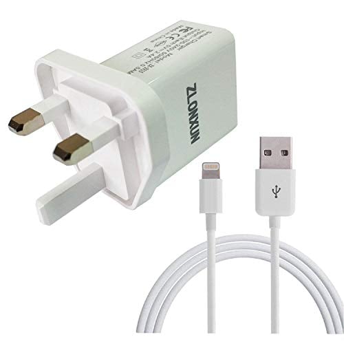 Book Cover UK Charger Adapter with Dual USB,Cable(3FT) for iPhone X / 8 8 Plus / 7 7 Plus / 6 6S Plus / 5S / iPad air 2 / Mini