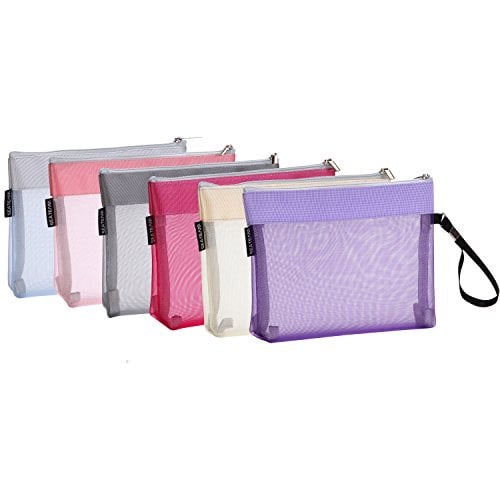 Book Cover Sea Team 6pcs Multicolored Portable Travel Toiletry Pouch Nylon Mesh Cosmetic Makeup Organizer Bag with Zipper (ST-CB0616)