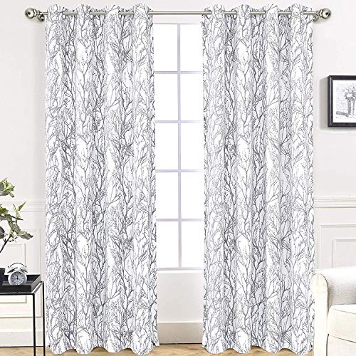 Book Cover DriftAway Tree Branch Botanical Pattern Painting Blackout Room Darkening Thermal Insulated Grommet Lined Window Curtains 2 Panels 2 Layers Each 52 Inch by 84 Inch Gray