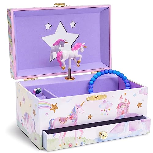 Book Cover Jewelkeeper Unicorn Music Jewelry Box, Birthday Gifts for Girls - Small Kids Musical Box Storage with Pullout Drawer - Little Girls Glitter Rainbow Treasure Organizer -15x10.8x8.6cm