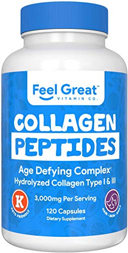 Book Cover Hydrolyzed Collagen Peptides Powder Capsules (Type I &III) by Feel Great Vitamin Co. | Wheat Free, Keto & Paleo Friendly | Collagen Powder Supplement for Hair, Skin and Nails*