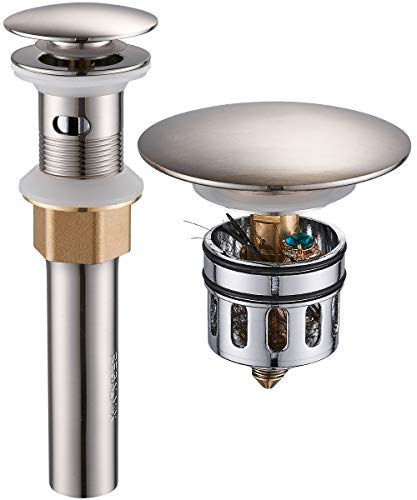 Book Cover Vessel Sink Drain,Bathroom Pop-up Drain With Detachable Basket Stopper, Anti-Explosion And Anti-Clogging Drain Strainer, Sink Drain Assembly With Overflow Brushed Nickel, REGALMIX RWF083J