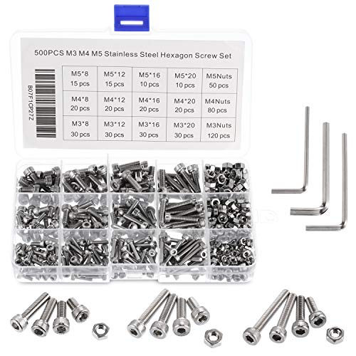 Book Cover Metaltools 304 Stainless Steel Hexagon Screw Set â€“ 500pcs M3 M4 M5 Hex Bolts and Nuts Assortment for Your Everyday Needs (Soket Head)