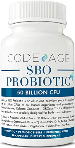 Book Cover Codeage SBO Probiotics+ - Soil-Based Organisms and Organic Prebiotics - Daily Raw Vegan Shelf Stable Spore Based Saccharomyces Boulardii Probiotic Supplement for Digestive Balance - 90 Capsules