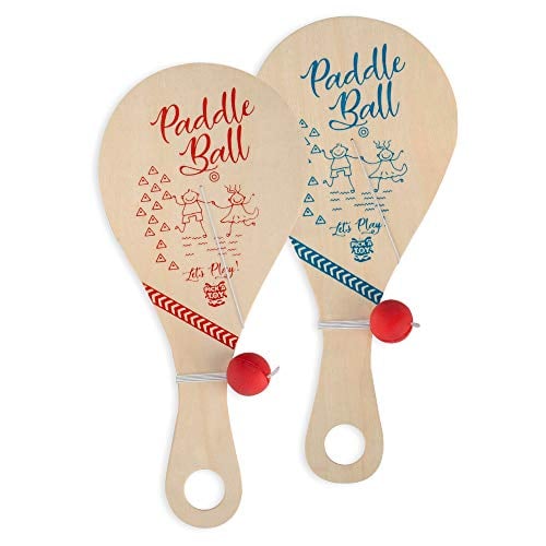 Book Cover Wooden Paddle Ball Toy(Set of 2) with Green Carry Bag - Indoor Outdoor Toy: Fun and Classic Paddleball Game for Boys and Girls, Party Favor Toys Ages 4+