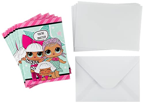 Book Cover Unique 79124 LOL Surprise Party Invitations with Envelopes, 8 Ct, Multi, One Size
