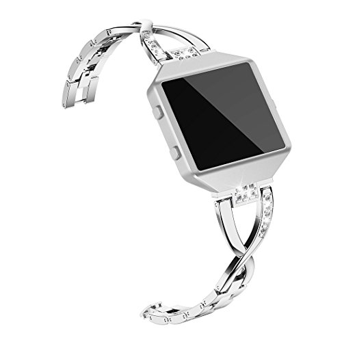 Book Cover Wearlizer Replacement Metal Bands Compatible with Fitbit Blaze Band for Women with Frame Large Small Accessories X Style Silver