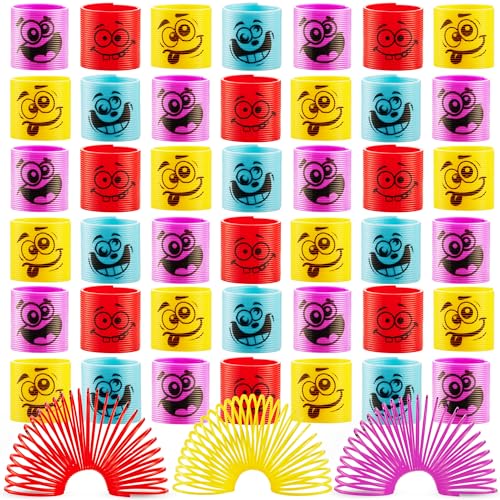 Book Cover Mega Pack of 50 Coil Springs for Kids - Assorted Emoji Silly Faces and Colors, Mini Plastic Spring Toy for Party Favors, Carnival Prizes, Gift Goodie Bag Filler, Stocking Stuffers