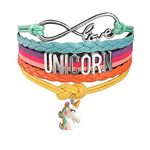 Book Cover Myhouse  Cute Unicorn Bracelet Wristband Handmade Rainbow Jewelry Infinity Love Charm Gifts (Unicorn Head)
