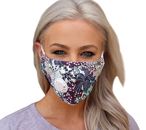 Book Cover Full Seal Pollution Mask for Men & Women - Reusable Cotton Air Filter Mask With Adjustable Ear Loops Perfect for Blocking Pollution Germs Pollen and Dust (Includes 4 Carbon Filters N95) (Blue-Purple)
