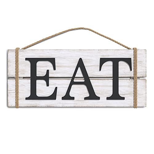 Book Cover Barnyard Designs Eat Wood Wall Art Sign, Rustic Primitive Farmhouse Country Kitchen and Home Wall Decor, White/Black, 17