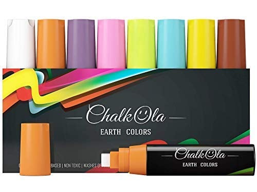Book Cover Jumbo Chalk Markers - 15mm Window Markers | Pack of 8 Classic Earth Color pens - Use on Cars, Chalkboard, Whiteboard, Blackboard, Glass, Bistro | Loved by Teachers, Artists, Businesses