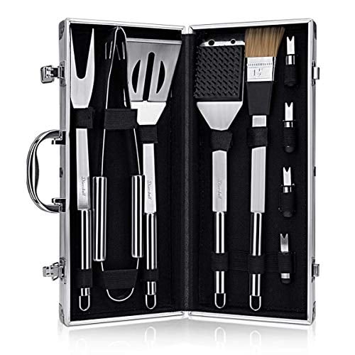 Book Cover DISCOBALL BBQ Grill Tools Set, Stainless Steel Utensils with Aluminium Case 9 Barbecue Accessories, Outdoor Grilling Kit for Dad