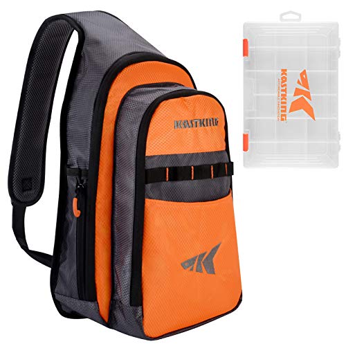 Book Cover KastKing Pond Hopper Fishing Sling Tackle Storage Bag – Lightweight Sling Fishing Backpack - Sling Tool Bag for Fishing Hiking Hunting Camping,with (1) 3600 Box,17.7x12.6x6 Inches,Orange