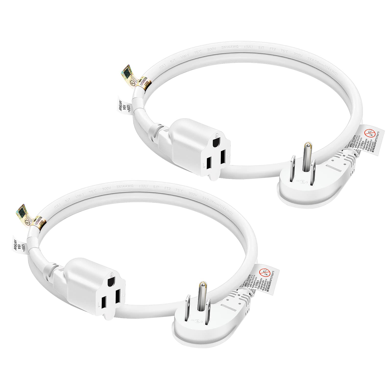 Book Cover FIRMERST 1875W 15A Extension Cord 2 Feet 14/3 Flat Plug White, Pack of 2 2 Packs White