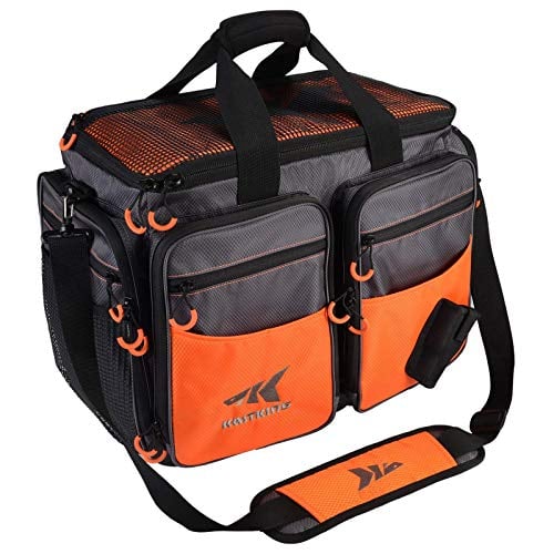 Book Cover KastKing Fishing Tackle Bags, Fishing Gear Bag, Saltwater Resistant Tackle Bag, Large-Lunker (Without Trays, 19.7x13x10.6 Inches), Orange