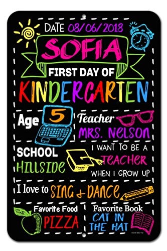 Book Cover Honey Dew Gifts Large First Day of School Chalkboard Style Photo Prop Tin Sign 12 x 18 inch - Reusable Easy Clean Back to School - Customizable with Liquid Chalk Markers (Not Included)