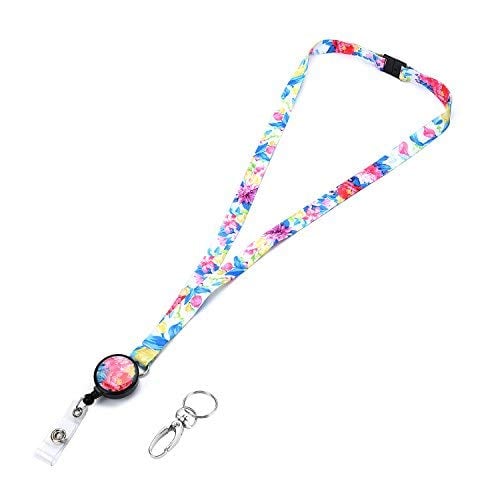 Book Cover Grekywin Watercolor Painting Style Lanyard with Retractable Badge Reel ID Card Name Tag Badge Holder Key Card Holder with Removable Buckle for Women