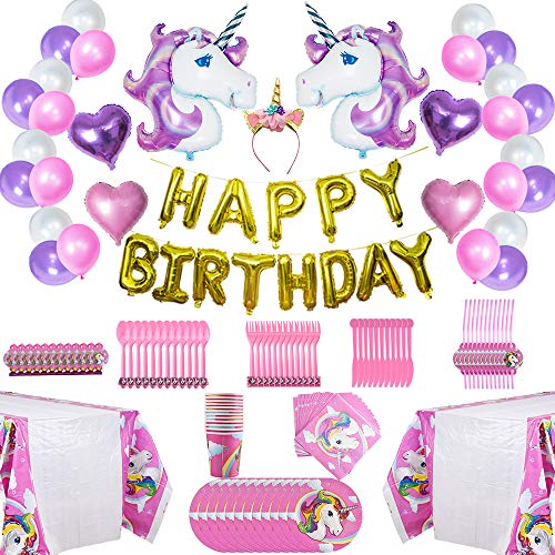 Book Cover 135+ PCS Unicorn Birthday Party Supplies Set | Serves 12 - Includes Balloons, Plates, Tablecloths, Napkins, and More, All-in-one Value Kit