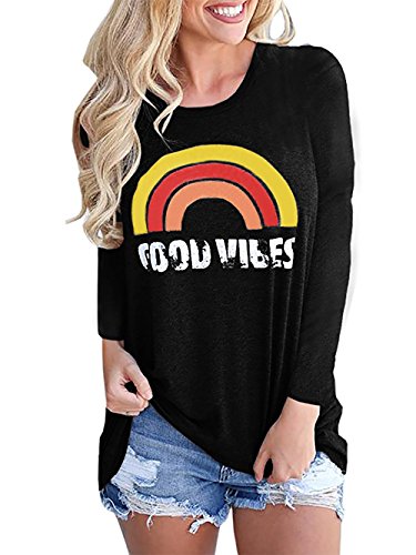 Book Cover PRETTYGARDEN Women's Summer Sleeveless Scoop Neck Rainbow Printed Graphic Tee Loose fit Tank Tops Blouse Tunic (0978 Black, Small)