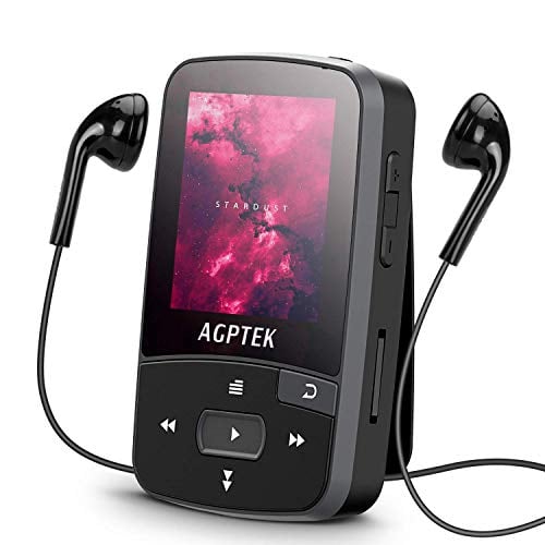 Book Cover 16GB Clip MP3 Player with Bluetooth 4.0, AGPTEK A50S Lossless Sound Music Player with Armband for Sports, Supports FM Radio Voice Recording and 128GB Expanding, Black