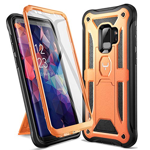Book Cover YOUMAKER Designed for Galaxy S9 Case, Heavy Duty Protection Kickstand with Built-in Screen Protector Shockproof Case Cover for Samsung Galaxy S9 5.8 inch - Orange