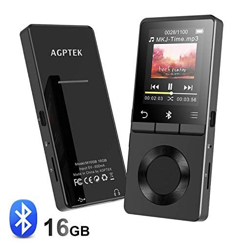 Book Cover AGPTEK 16GB MP3 Player Bluetooth 4.0 with Loud Speaker, Metal Lossless Music Player Supports FM Radio Recording, Expandable Up to 128GB, Black(M16S)