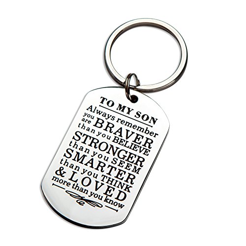 Book Cover Inspirational Keychain Gifts to My Son Daughter Always Remember You are Braver Than You Believe Key Ring Charm Family Gifts from Dad Mom Graduation 16 18 23 Year Old Birthday Christmas