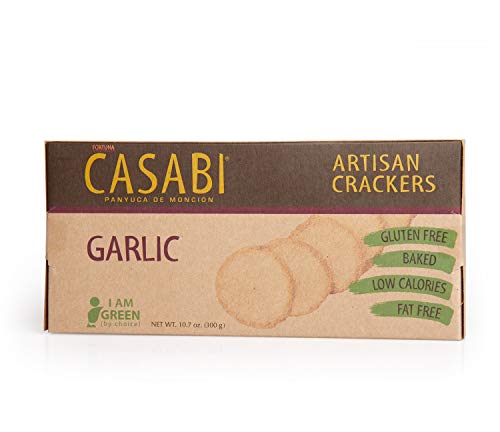 Book Cover Casabi Artisan Garlic Crackers 2-Pk, Gluten-Free (GF), Vegan, Paleo, Keto, Low Fodmap, AIP Friendly, Made from Yuca Root. 10.7 oz/pk(Garlic, 2-Pack)