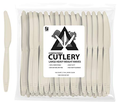 Book Cover ZenCo Biodegradable Compostable Disposable Cutlery - 100 Knives Large 7.5