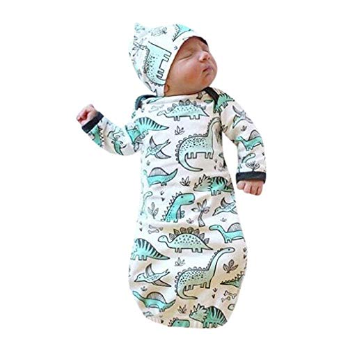 Book Cover C&M Newborn Infant Baby Girls Boy Cartoon Dinosaur Pajamas Gown Swaddle Hats 2Pcs Outfits