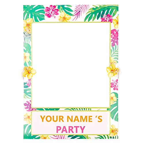 Book Cover 2 in 1 Luau Photo Booth Props Frame Party Supplies - Hawaiian Tropical Tiki Birthday Baby Shower Bridal Shower Wedding Decorations (Assembly Needed)