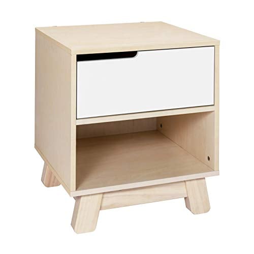 Book Cover Babyletto Hudson Nightstand with USB Port in Washed Natural and White, 1 Drawer and Storage Cubby