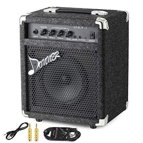 Book Cover Donner Bass Amp 15W Bass Guitar Amplifier DBA-1 Electric Practice Bass Combo AMP with Cable