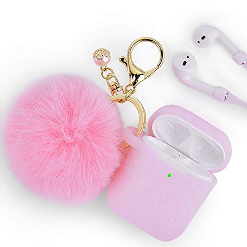 Book Cover Airpods Case - Filoto Airpods Silicone Glitter Cute Case Cover with Pompom/Keychain/Strap for Apple Airpods 2&1, 2019 Newest 360° Protective Air Pods Charging Case Cover (Glitter Light Pink)