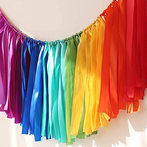 Book Cover PANTIPINKY Handmade Party Garland Hanging Decorations Preassembled Colorful Ribbon Tassel Garland Fabric Shabby Chic Banner for Wedding Bachelorette Baby Shower Birthday 40 Inches(L) X 14 Inches(H)