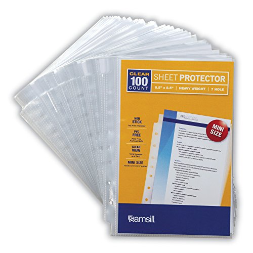 Book Cover Samsill 100 Mini Clear Heavyweight Sheet Protectors, Top Loading 7 Hole 5.5 x 8.5 Inch Page Protectors for Mini Ring Binders, Archival Safe, Bulk 100 Pack